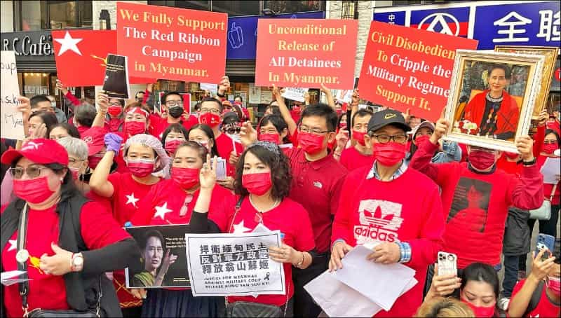 【國際】留台灣緬甸華人遊行抗議軍隊政變 路透：台灣是民主的避風港